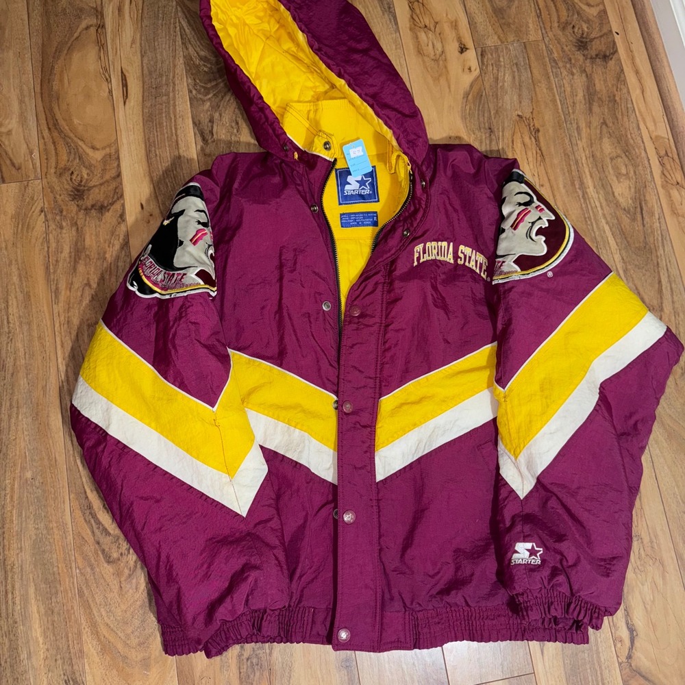 Vintage Starter Florida State Seminoles Hooded Puffer Jacket Maroon‎ XL NCAA